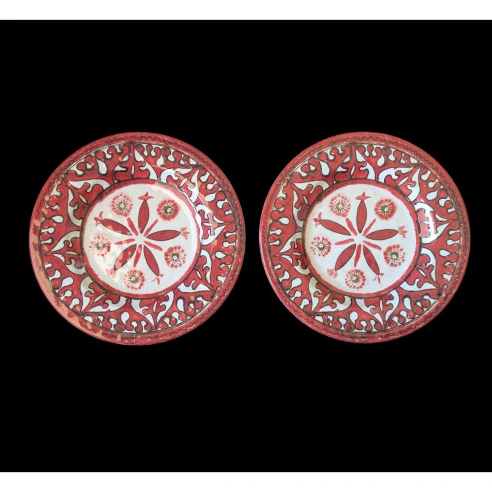 Williams Sonoma Melamine Red Black Geometric Salad Plates Set Of 2